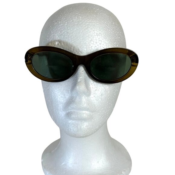 Avocado Green Oval Sunglasses Vintage Designer Inspired Dark Lenses Timeless - Picture 11 of 12